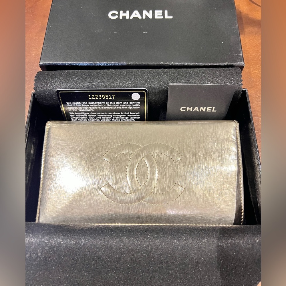 Chanel silver long wallet